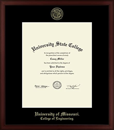 University of Missouri Columbia College of Engineering - Officially Licensed - Pre-Spring 2021 PhD - Gold Embossed Diploma Frame - Document Size 14" x 17"