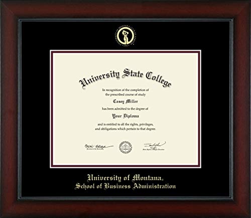 University of Montana Missoula School of Business Administration - Officially Licensed - Gold Embossed Diploma Frame - Document Size 11" x 8.5"