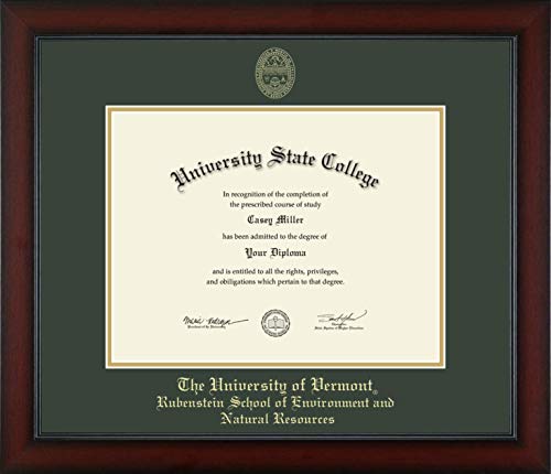 The University of Vermont Rubenstein School of Environment and Natural Resources - Officially Licensed - Master's/PhD - Gold Embossed Diploma Frame - Document Size 13" x 10"