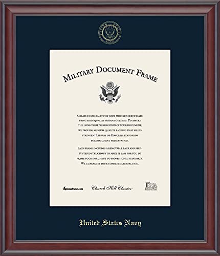 Church Hill Classics United States Navy Certificate Frame - Featuring Studio Moulding - Vertical Orientation - Officially Licensed - Document Size 8.5" x 11"