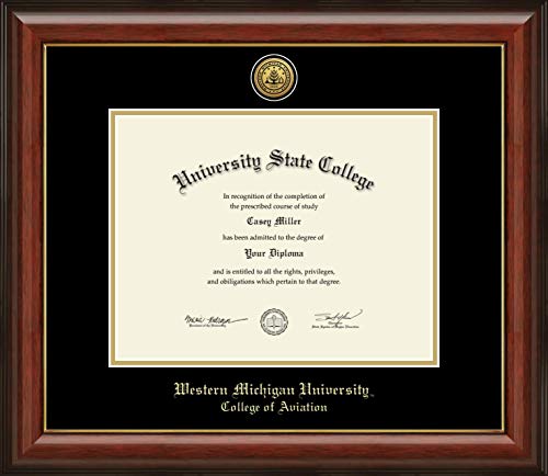 Western Michigan University College of Aviation - Officially Licensed - Gold Medallion Diploma Frame - Document Size 11" x 8.5"