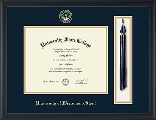 Framerly For University of Wisconsin-Stout - Officially Licensed - Gold Embossed Tassel Diploma Frame - Document Size 10" x 8"