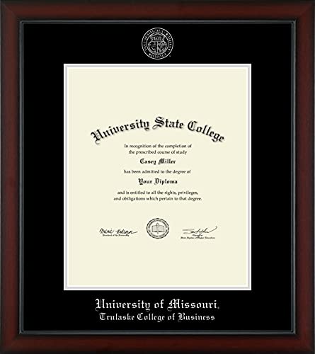 University of Missouri Columbia Trulaske College of Business - Officially Licensed - Pre-Spring 2021 PhD - Silver Embossed Diploma Frame - Document Size 14" x 17"