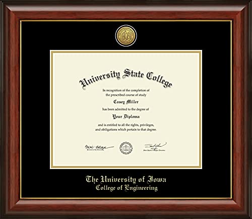 Framerly For The University of Iowa College of Engineering - Officially Licensed - Gold Medallion Diploma Frame - Document Size 11" x 8.5"