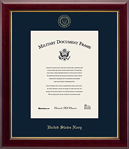 Church Hill Classics United States Navy Certificate Frame - Featuring Gallery Moulding - Vertical Orientation - Officially Licensed - Document Size 8.5" x 11"