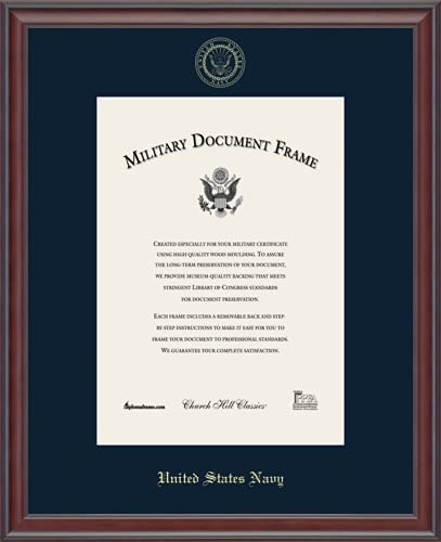 Church Hill Classics United States Navy Certificate Frame - Featuring Studio Moulding - Vertical Orientation - Officially Licensed - Document Size 10" x 14"