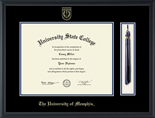 The University of Memphis - Officially Licensed - Bachelor's/Master's/Pre-2010 PhD - Gold Embossed Tassel Diploma Frame - Document Size 14" x 11"