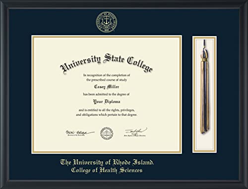 The University of Rhode Island College of Health Sciences - Officially Licensed - Gold Embossed Tassel Diploma Frame - Document Size 14" x 11"