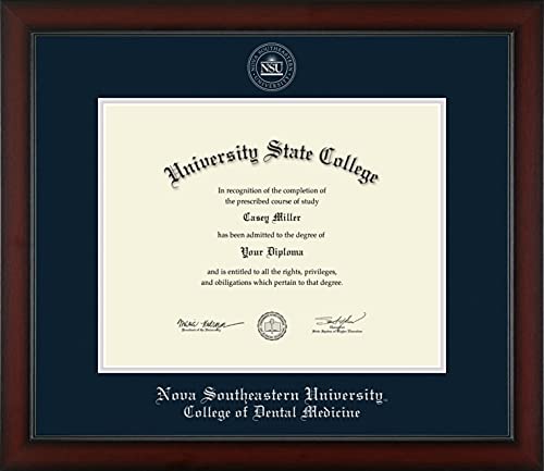 Nova Southeastern University College of Dental Medicine - Officially Licensed - Silver Embossed Diploma Frame - Document Size 14" x 11"