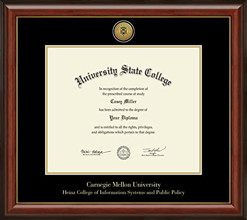 Carnegie Mellon University Heinz College of Information Systems and Public Policy - Officially Licensed - Gold Medallion Diploma Frame - Document Size 17" x 14"