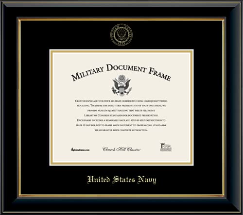 Church Hill Classics United States Navy Certificate Frame - Featuring Onyx Gold Moulding - Horizontal Orientation - Officially Licensed - Document Size 10" x 8"