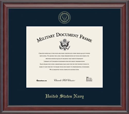 Church Hill Classics United States Navy Certificate Frame - Featuring Studio Moulding - Horizontal Orientation - Officially Licensed - Document Size 10" x 8"