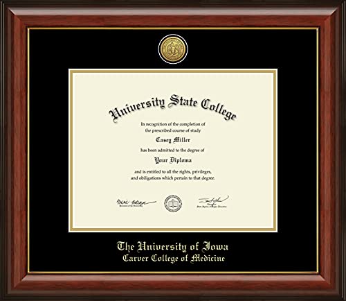 Framerly For The University of Iowa Carver College of Medicine - Officially Licensed - Gold Medallion Diploma Frame - Document Size 11" x 8.5"