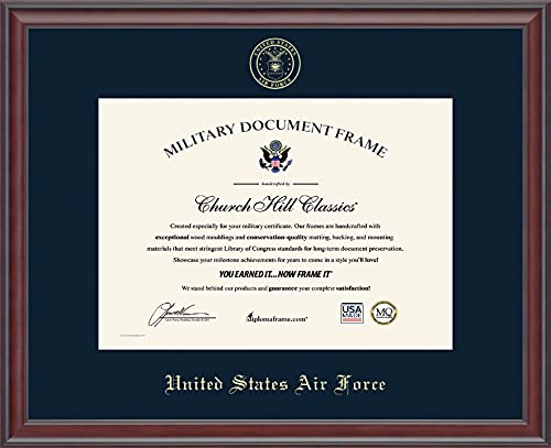 Church Hill Classics United States Air Force Certificate Frame - Featuring Studio Moulding - Horizontal Orientation - Officially Licensed - Document Size 14" x 10"