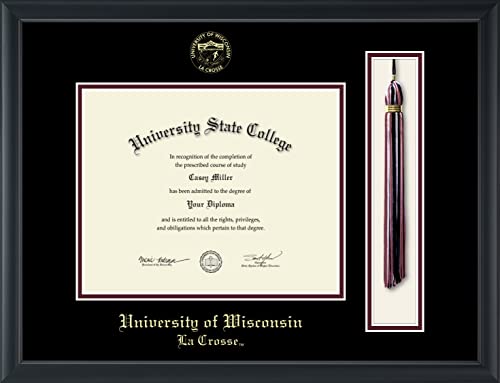 Framerly For University of Wisconsin La Crosse - Officially Licensed - Gold Embossed Tassel Diploma Frame - Document Size 10" x 8"