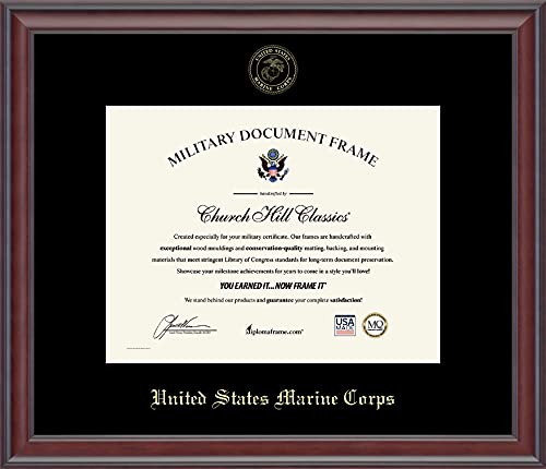 Church Hill Classics United States Marine Corps Certificate Frame - Featuring Studio Moulding - Horizontal Orientation - Officially Licensed - Document Size 11" x 8.5"