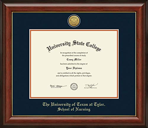 The University of Texas at Tyler School of Nursing - Officially Licensed - Gold Medallion Diploma Frame - Document Size 11" x 8.5"