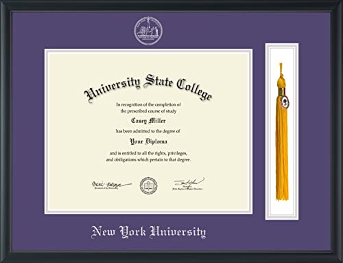 New York University - Officially Licensed - Silver Embossed Tassel Diploma Frame - Document Size 14.25" x 11.25"