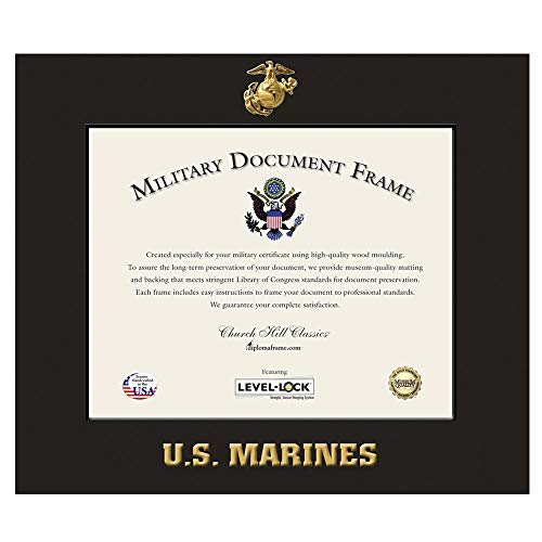 Church Hill Classics U.S. Marine Corps Certificate Frame - Featuring Expo Black Moulding - Horizontal Orientation - Officially Licensed - Document Size 11" x 8.5"