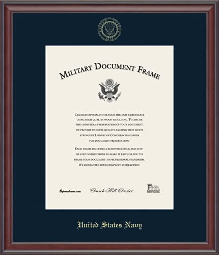 Church Hill Classics United States Navy Certificate Frame - Featuring Studio Moulding - Vertical Orientation - Officially Licensed - Document Size 11" x 14"