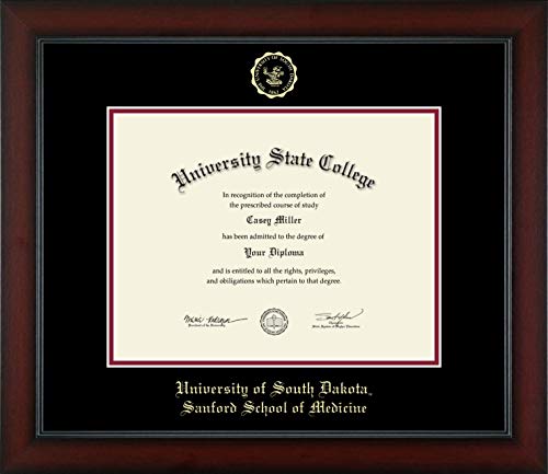 University of South Dakota Sanford School of Medicine - Officially Licensed - Gold Embossed Diploma Frame - Document Size 11" x 8.5"