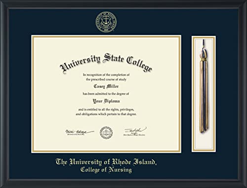 The University of Rhode Island College of Nursing - Officially Licensed - Gold Embossed Tassel Diploma Frame - Document Size 14" x 11"