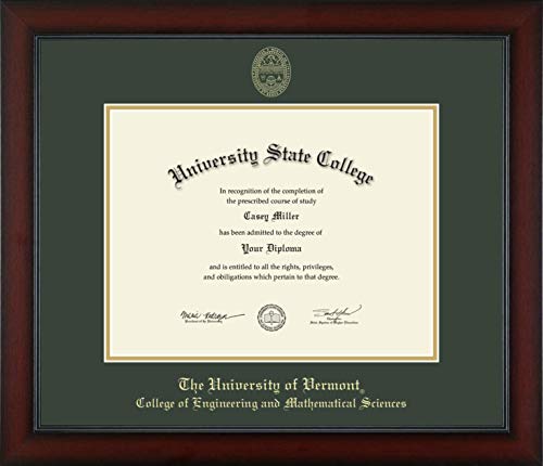 The University of Vermont College of Engineering and Mathematical Sciences - Officially Licensed - Master's/PhD - Gold Embossed Diploma Frame - Document Size 13" x 10"