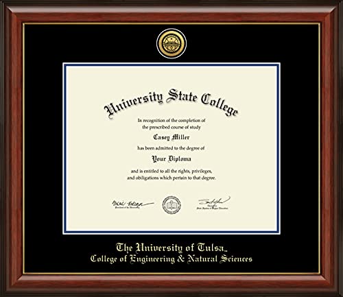 The University of Tulsa College of Engineering & Natural Sciences - Officially Licensed - Gold Medallion Diploma Frame - Document Size 14" x 11"