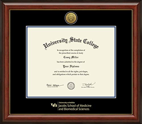 University at Buffalo Jacobs School of Medicine and Biomedical Sciences - Officially Licensed - Gold Medallion Diploma Frame - Document Size 20" x 16"