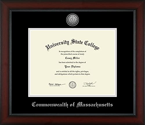 Commonwealth of Massachusetts - Officially Licensed - Silver Embossed Official State Seal Document Frame - Certificate Size 11" x 8.5"