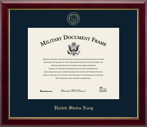 Church Hill Classics United States Navy Certificate Frame - Featuring Gallery Moulding - Horizontal Orientation - Officially Licensed - Document Size 14" x 11"