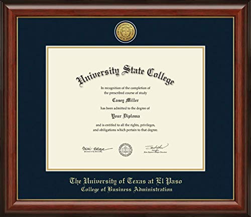 University of Texas at El Paso College of Business Administration - Officially Licensed - PhD - Gold Medallion Diploma Frame - Document Size 14" x 11"