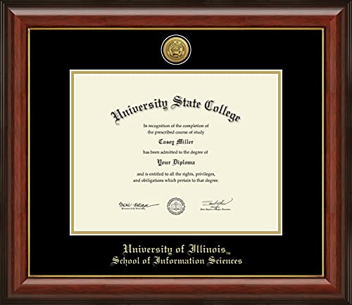 University of Illinois School of Information Sciences - Officially Licensed - Gold Medallion Diploma Frame - Document Size 11" x 8.5"