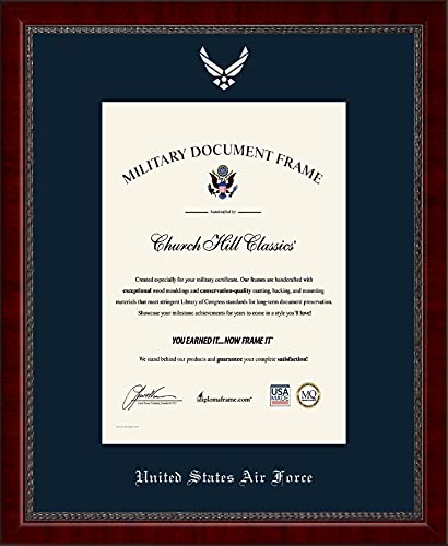 Church Hill Classics United States Air Force Certificate Frame - Featuring Sutton Moulding - Vertical Orientation - Officially Licensed - Document Size 10" x 14"