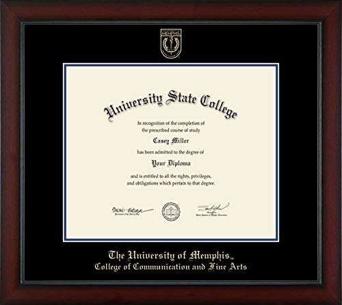 The University of Memphis College of Communication and Fine Arts - Officially Licensed - 2010 to Present PhD - Gold Embossed Diploma Frame - Document Size 17" x 14"