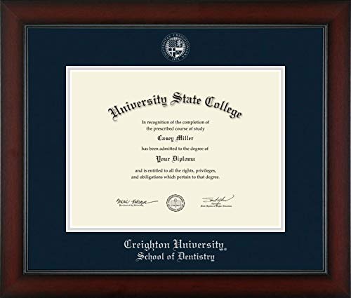 Creighton University School of Dentistry - Officially Licensed - PhD - Silver Embossed Diploma Frame - Document Size 12" x 9"