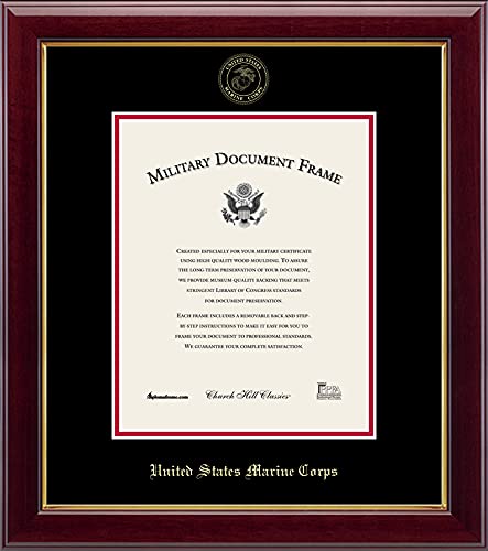 Church Hill Classics United States Marine Corps Certificate Frame - Featuring Gallery Moulding - Vertical Orientation - Officially Licensed - Document Size 8" x 10"