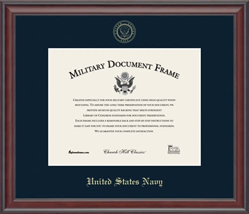 Church Hill Classics United States Navy Certificate Frame - Featuring Studio Moulding - Horizontal Orientation - Officially Licensed - Document Size 11" x 8.5"