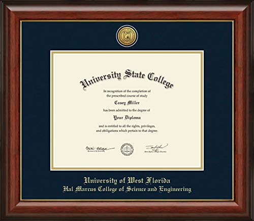 University of West Florida Hal Marcus College of Science and Engineering - Officially Licensed - Gold Medallion Diploma Frame - Document Size 11" x 8.5"