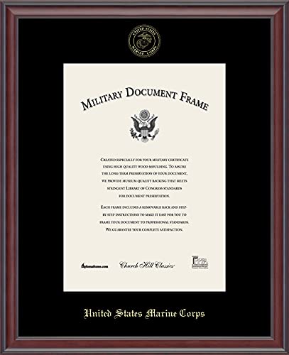 Church Hill Classics United States Marine Corps Certificate Frame - Featuring Studio Moulding - Vertical Orientation - Officially Licensed - Document Size 10" x 14"