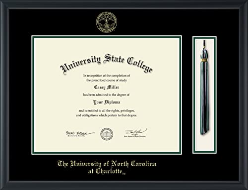 Framerly For The University of North Carolina at Charlotte - Officially Licensed - Gold Embossed Tassel Diploma Frame - Document Size 14" x 11"