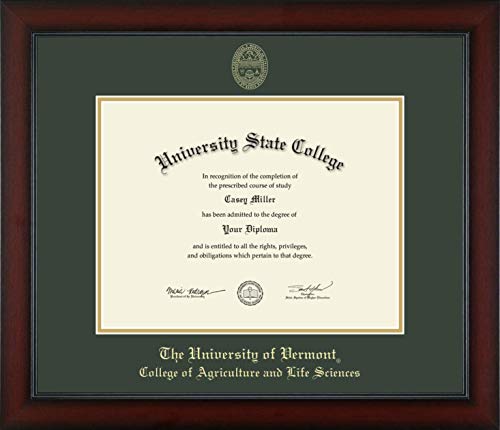 The University of Vermont College of Agriculture and Life Sciences - Officially Licensed - Master's/PhD - Gold Embossed Diploma Frame - Document Size 13" x 10"