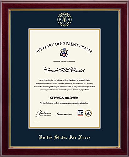 Church Hill Classics United States Air Force Certificate Frame - Featuring Gallery Moulding - Vertical Orientation - Officially Licensed - Document Size 10" x 14"