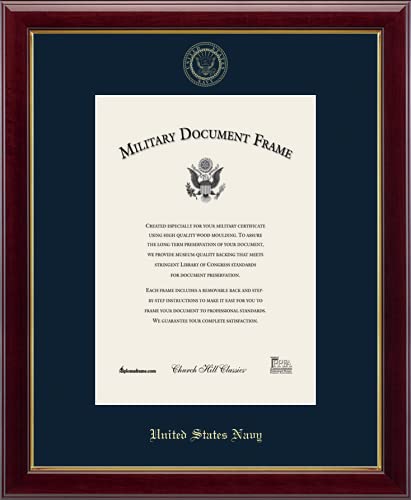 Church Hill Classics United States Navy Certificate Frame - Featuring Gallery Moulding - Vertical Orientation - Officially Licensed - Document Size 10" x 14"