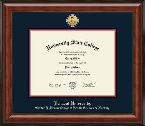 Belmont University Gordon E. Inman College of Health Sciences & Nursing - Officially Licensed - Gold Medallion Diploma Frame - Document Size 11" x 8.5"