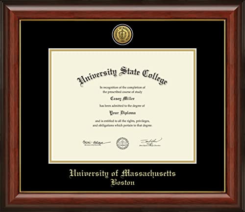 University of Massachusetts Boston - Officially Licensed - Gold Medallion Diploma Frame - Document Size 11" x 8.5"