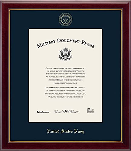 Church Hill Classics United States Navy Certificate Frame - Featuring Gallery Moulding - Vertical Orientation - Officially Licensed - Document Size 11" x 14"