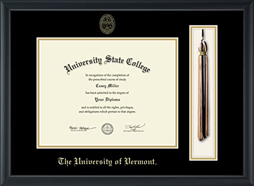 The University of Vermont - Officially Licensed - Bachelor's - Gold Embossed Tassel Diploma Frame - Document Size 11" x 8.5"