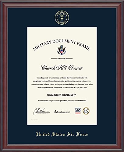 Church Hill Classics United States Air Force Certificate Frame - Featuring Studio Moulding - Vertical Orientation - Officially Licensed - Document Size 10" x 14"