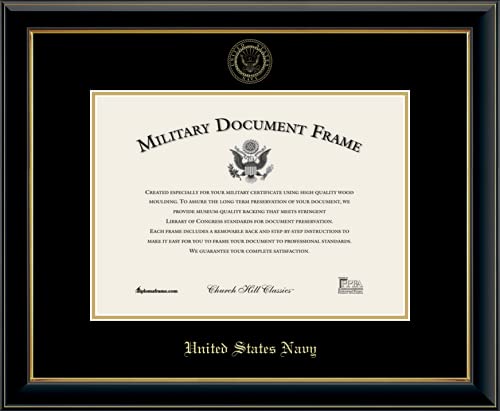 Church Hill Classics United States Navy Certificate Frame - Featuring Onyx Gold Moulding - Horizontal Orientation - Officially Licensed - Document Size 14" x 10"